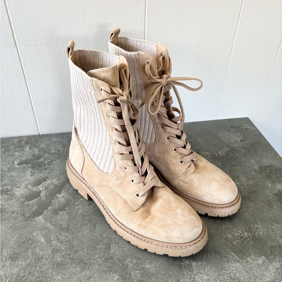 Sam Edelman lydell almond toe knint fabric suede boots size 8 - Picture 2 of 9